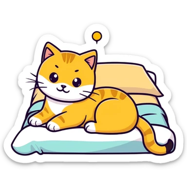 Golden cat on a bed sticker