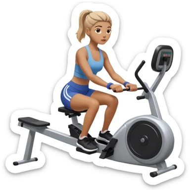 women  workout on erg machine rowing 
 sticker