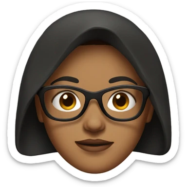 woman with red short hair wearing black glasses and a black hoodie sticker