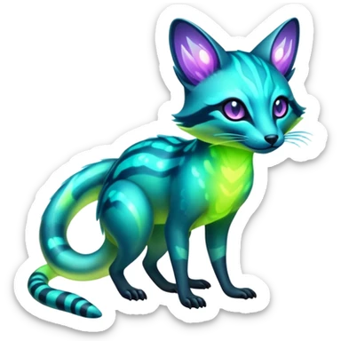 Exotic futuristic bioluminescent translucent transparent lush warm-colored neon-glowing iridescent Fakémon-Fionbri-Vernid-Genet-creature sticker