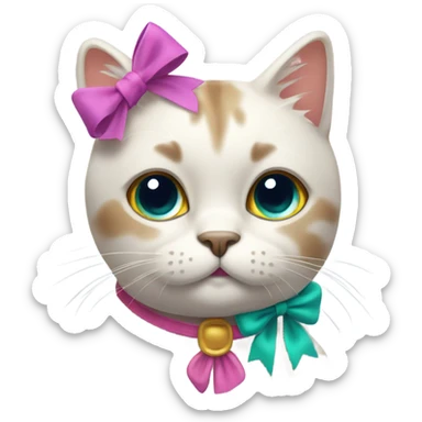 Cat blushing with a bow in her hair sticker