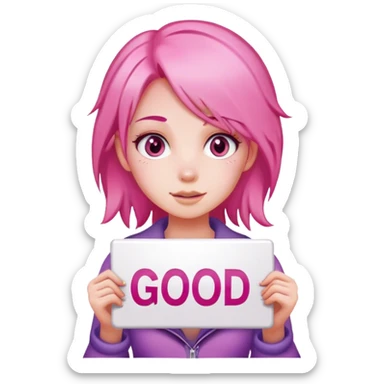 girl with pink hair sign saying 'Good Game' sticker