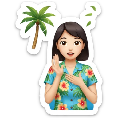 들뜬 표정의 20대 한국 여자, 여름 옷차림, 두 손으로 입을 감싸 “괌 가자~” 외치는 포즈. 민트색 배경, 밝고 유쾌한 광고 포스터 느낌,

옷이 더 하와이안 셔츠였음 좋겠어

멀리 있는 사람을 부르는 것처럼 

배경이 바다였음 좋겠어 약간 야자수랑 돌핀도 있고

멀~리 있는 사람을 부르는 손! sticker