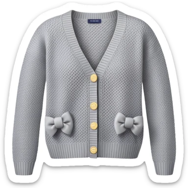 gray cardigan with bows all over, hyper-realistic knitted 3d, isolated sticker