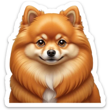 Cinematic Noble Orange Pomeranian Portrait Emoji, Poised and regal, with a compact, fluffy build and a meticulously groomed vibrant orange coat, deep-set soulful brown eyes, Simplified yet sharp and sophisticated features, highly detailed, glowing with a soft, dignified glow, high shine, intelligent and spirited, stylized with an air of elegance, focused and attentive, soft glowing outline, capturing the essence of a watchful and confident companion, so majestic it feels as though it could prance out of the screen with effortless authority! sticker