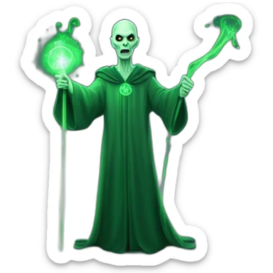 Voldemort full height with magic stick casting spell green lighting effect sticker