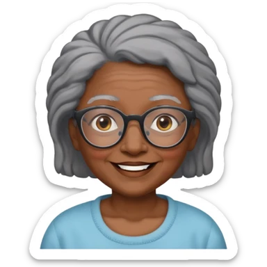 emoji of a black grandma women with black and gray hair with glasses and brown eyebrows sticker