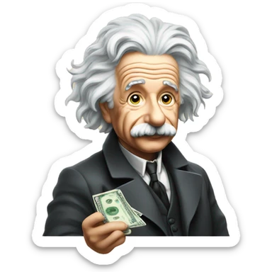 albert einstein cash in his hand sticker