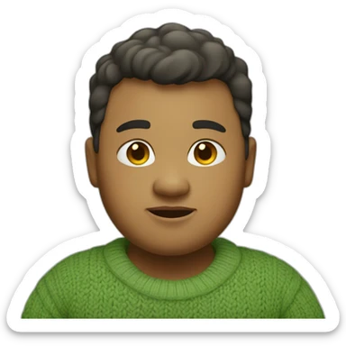 a fat boy with short hair and wearing a green sweater sticker