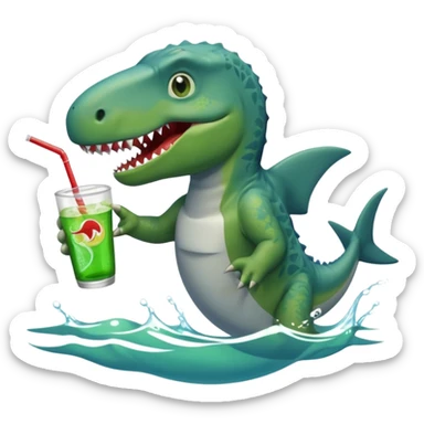 Dinosaur swimming with shark drinking soda sticker