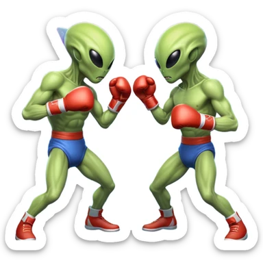 two alien fighters boxing, mid-punch action, motion blur effect, glowing energy impact, dramatic lighting, 3D cartoon, mobile game icon style, clean background, no text, no watermark
 sticker