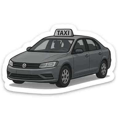 A gray or blue taxi car with roof-mounted 'TAXI' sign, no yellow color on vehicle or sign sticker
