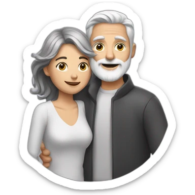 Man with gray hair and white beard hugs woman with dark brown hair sticker