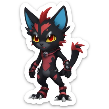 Black Anthro Cool Punk Noibat-Litten-Fakemon-fursona with fangs and red markings Full Body sticker