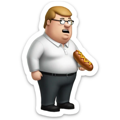 Peter griffin in the woods with a hotdog sticker