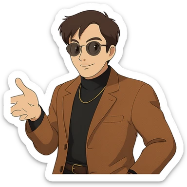 Make the man look stylish in Ghibli style, remove background. sticker