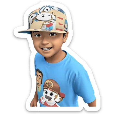 smiling boy with blue shirt sticker
