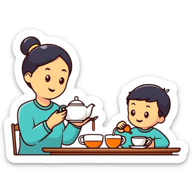 a child serving tea to a parent, symbolizing respect sticker
