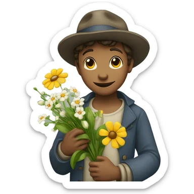 artful dodger boy holds various flowers sticker