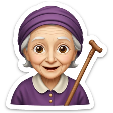 Grandma walking using a cane with a hunchback sticker