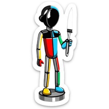 A paintbrush transforming into a 3D metal human silhouette sculpture, symbol of artistic identity, with defined sculptural details sticker
