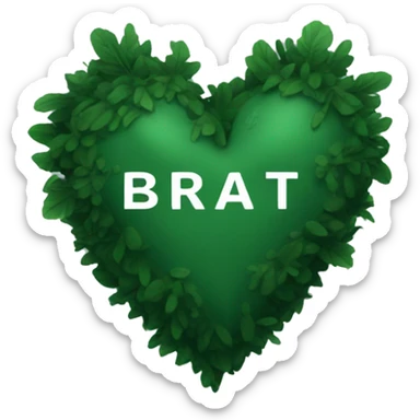 A forest green heart that says brat in black words sticker