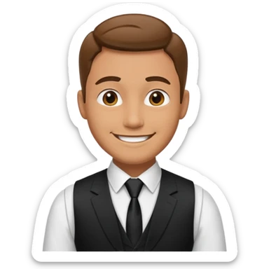 portrait of adult man, wearing a formal vest, smiling face sticker