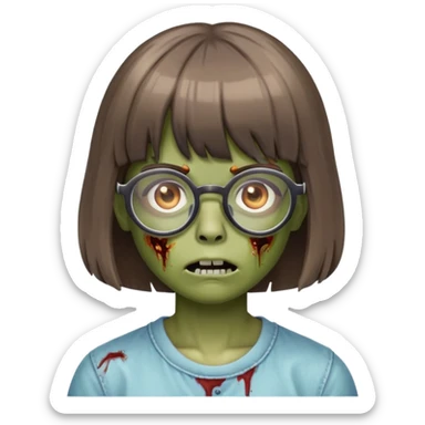 faça uma zombie de cabelo mediano com franjinha, oculos meio arredondado sticker