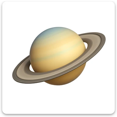 Create a Saturn emoji that looks exactly like the reference image in iOS emoji style. The emoji should be 3D with shiny, smooth gradients and soft shadows. It should depict the classic Saturn with rings, no cow, just the planet. sticker