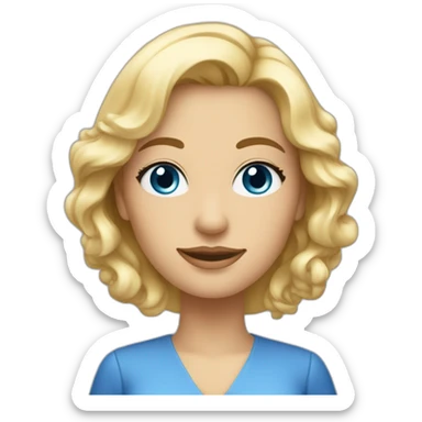 une femme blonde aux yeux bleus avec une robe sticker