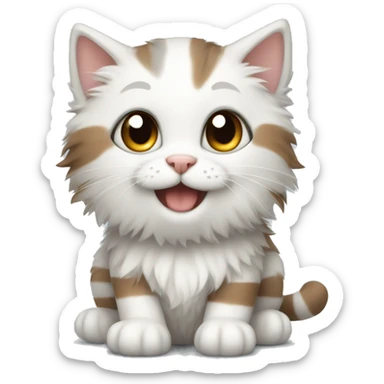 cute fluffy kitten white with patches of grey and brown stripes sticker