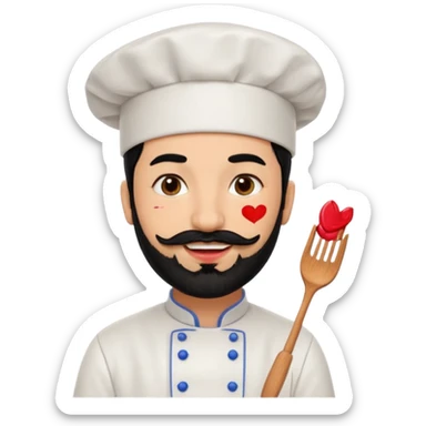 CHEF CON PELO NEGRO Y BARBA NEGRA, OJOS MARRON OSCURO. SONRIE Y TIENE MARCAS DE BESOS CON PINTALABIOS sticker