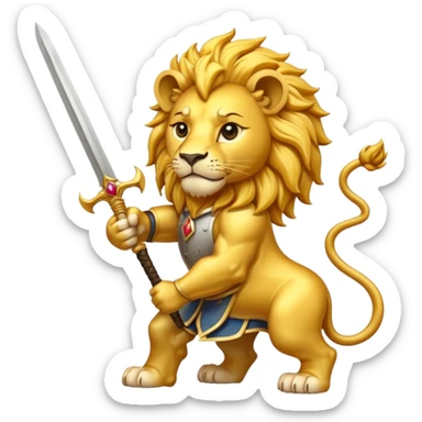    Please create a golden lion holding a curved sword with the half sun on top of the lion’s back? sticker