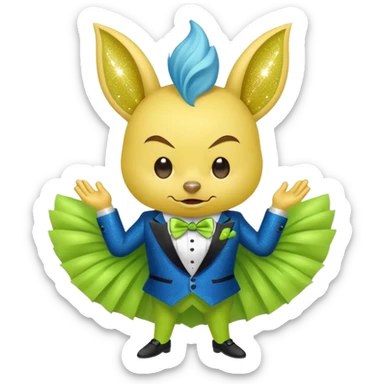Angry blue banana with ears wearing a sparkly lime green tuxedo and tutu sticker