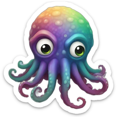 a multi-colored kraken who is afraid sticker