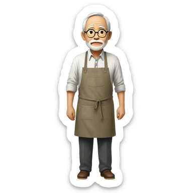 hayao miyazaki with his apron and hands in the pockets - realism sticker