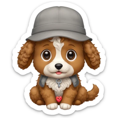 Cute curly brown small puppy wearing a light gray hat  sticker