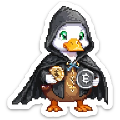 A cool duck in a black cloak with a silver coin sticker