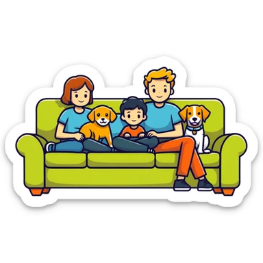 Man, woman, boy and a dog on a couch sticker