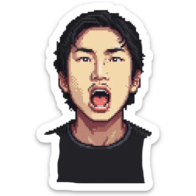 portrait of an Asian man with a semi-open mouth sticker