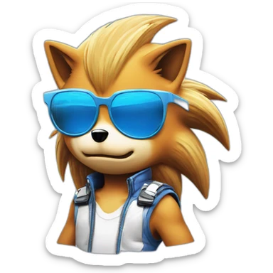 sonic the hedgehog blue with badass glasses, retrowave, synthwave sticker