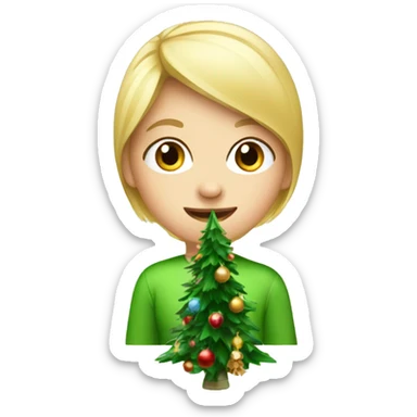 Blond Girl decorating Christmas tree sticker