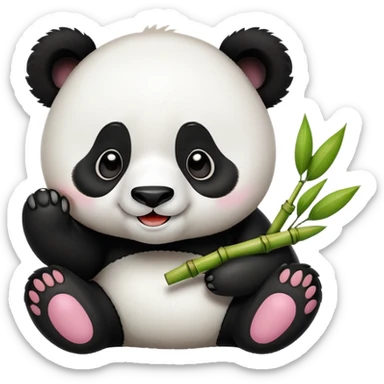 Chengdu Giant Panda Research Base with cute panda, simplified emoji style with bold outlines and bright colors, cartoon style panda with bamboo sticker