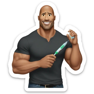 Dwayne Johnson with syringe in his hand sticker