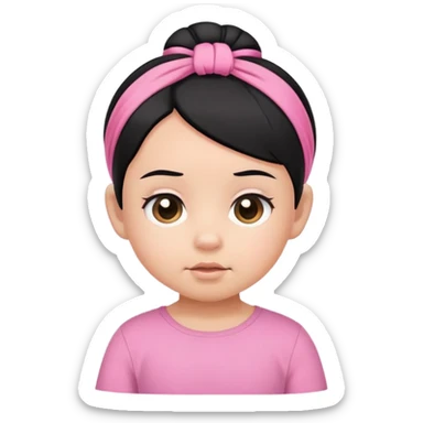 baby black hair tied on both 2 sides, pink shirt sticker