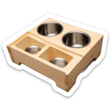 Elevated rectangular pine wood dog feeder with 2 bowls sticker