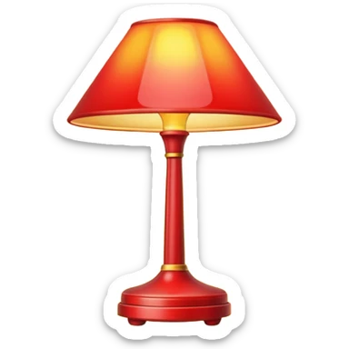 red stand lamp emitting yellow light, warm glow, smooth gradient, bright and saturated colors, minimal details, glossy highlights sticker