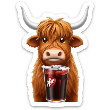 Highland cow drinking dr pepper sticker