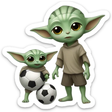 Baby yoda playing soccer with ronaldo sticker