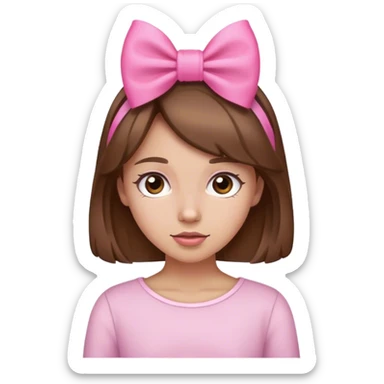 chica pelo lasio café moñito en la cabeza rosa sticker